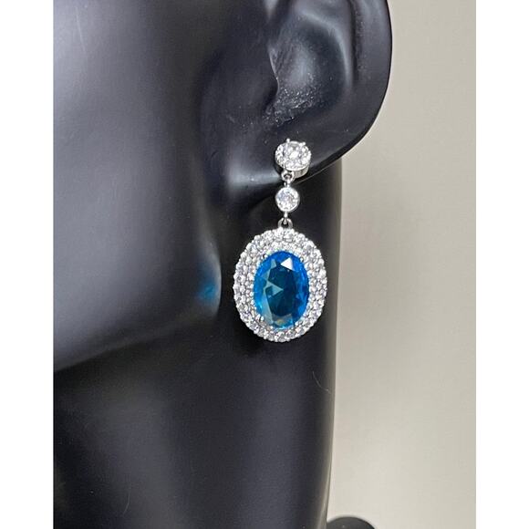 Earrings Aqua Blue Topaz CZ Pierced Post Jewelry 925 over SS NEW AU22 - Picture 2 of 5